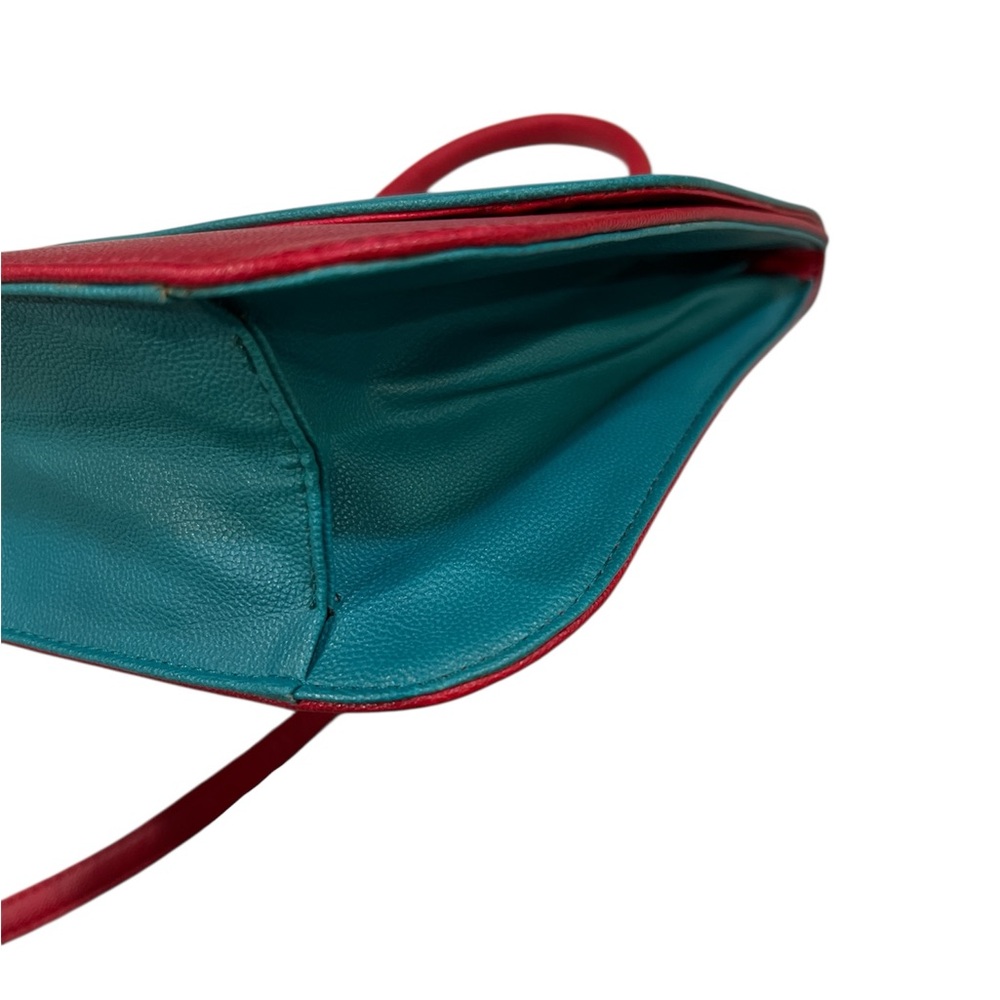 Elvy Colorblock Leather Crossbody Satchel Teal & Red - Picture 8 of 11